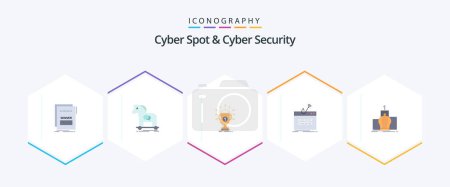 Illustration for Cyber Spot And Cyber Security 25 Flat icon pack including login. fraud. trojan. victory. prize - Royalty Free Image