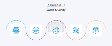 Téléchargez les illustrations : Sweet And Candy Blue 5 Icon Pack Including candy. marshmallow. food. food. dessert - en licence libre de droit