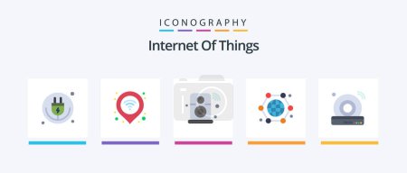 Téléchargez les illustrations : Internet Of Things Flat 5 Icon Pack Including globe. communication. signal. wifi. internet of things. Creative Icons Design - en licence libre de droit