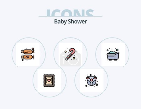 Téléchargez les illustrations : Baby Shower Line Filled Icon Pack 5 Icon Design. balloon. stroller. baby. push. baby - en licence libre de droit