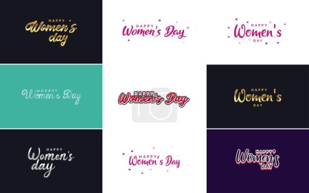 Illustration for Happy Women's Day greeting card template with hand-lettering text design creative typography suitable for holiday greetings; vector illustration - Royalty Free Image