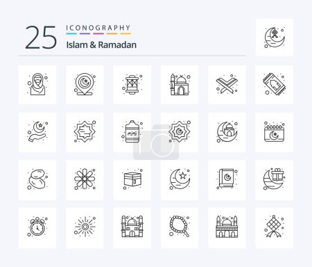 Illustration for Islam And Ramadan 25 Line icon pack including muslin. religion. arabian. mosque. muslim - Royalty Free Image