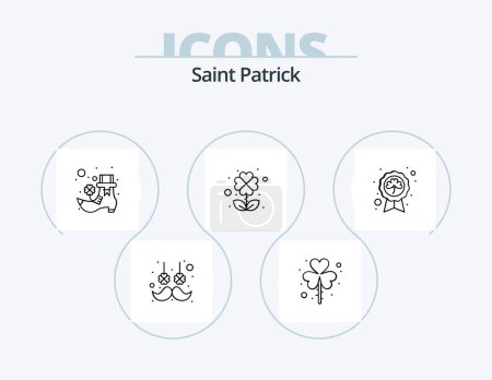 Téléchargez les illustrations : Saint Patrick Line Icon Pack 5 Icon Design. Irlande. saint patrick. boire. coeur. noeud - en licence libre de droit