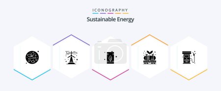 Ilustración de Energía Sostenible 25 Paquete de iconos de glifos incluyendo biodiesel. poder. eléctrico. aceite. energía - Imagen libre de derechos
