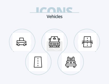 Illustration for Vehicles Line Icon Pack 5 Icon Design. school bus. truck. ok. pickup. passenger van - Royalty Free Image