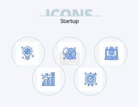 Téléchargez les illustrations : Startup Blue Icon Pack 5 Icon Design. lancement. graphique. génération. statistiques. graphique - en licence libre de droit