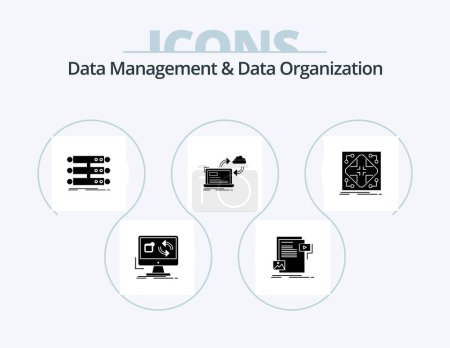 Ilustración de Data Management And Data Organization Glyph Icon Pack 5 Icon Design. data. sync. media. data. rack - Imagen libre de derechos