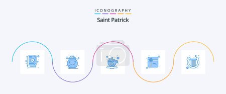 Illustration for Saint Patrick Blue 5 Icon Pack Including ireland. present. pot. shopping. day - Royalty Free Image