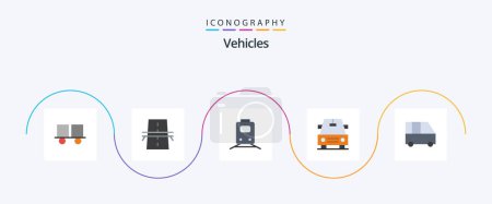 Téléchargez les illustrations : Vehicles Flat 5 Icon Pack Including delivery van. car. grid. travel. train - en licence libre de droit