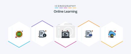 Illustration for Online Learning 25 FilledLine icon pack including cloud. document. literature. txt file. lesson - Royalty Free Image