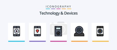 Illustration for Devices Line Filled 5 Icon Pack Including scope. electronics. chip. ecg. equipment. Creative Icons Design - Royalty Free Image