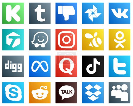 Illustration for 20 Social Media Icons for All Your Needs such as quora. meta. waze. digg and swarm icons. Creative and professional - Royalty Free Image