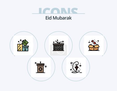 Téléchargez les illustrations : Eid Mubarak Line Filled Icon Pack 5 Icon Design. eid. card. muslim. eid. celebration - en licence libre de droit