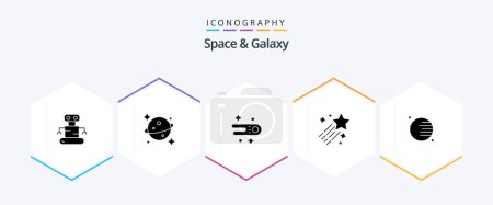 Téléchargez les illustrations : Pack d'icônes Space And Galaxy 25 Glyph inclus. l'espace. l'espace. planète. étoile - en licence libre de droit