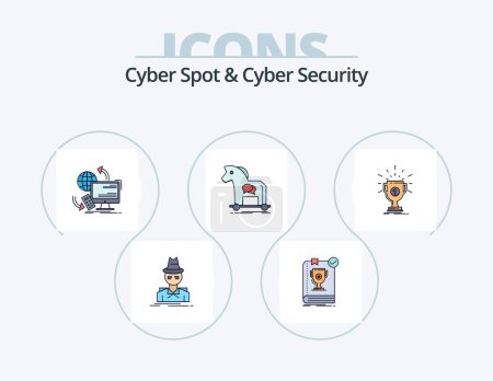 Téléchargez les illustrations : Cyber Spot And Cyber Security Line Filled Icon Pack 5 Icon Design. prize. award. monarchy. virus. internet - en licence libre de droit