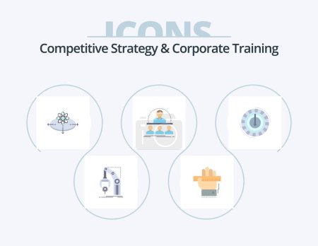Téléchargez les illustrations : Stratégie concurrentielle et formation d'entreprise Flat Icon Pack 5 Icon Design. Bien sûr. les affaires. apprendre. lumière. idée - en licence libre de droit