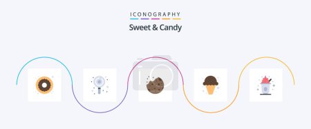 Téléchargez les illustrations : Sweet And Candy Flat 5 Icon Pack Including party. sweets. bake. ice-cream. dessert - en licence libre de droit