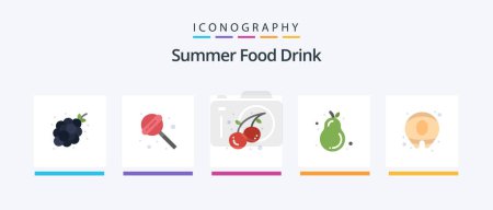 Téléchargez les illustrations : Boisson alimentaire d'été Pack plat de 5 icônes incluant la nourriture. l'été. la nourriture. poire. poire d'alligator. Icônes créatives Design - en licence libre de droit