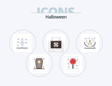 Téléchargez les illustrations : Halloween Flat Icon Pack 5 Icône Design. bougie. Magasin. os. pendaison. panneau - en licence libre de droit