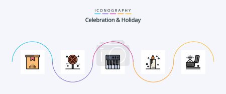 Téléchargez les illustrations : Célébration et ligne de vacances rempli plat Pack de 5 icônes y compris la célébration. célébration. Gentil. bougie. musique - en licence libre de droit