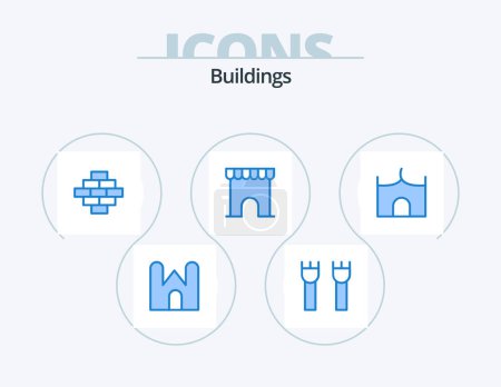 Téléchargez les illustrations : Bâtiments Icône bleue Pack 5 Icône Design. . bâtiment du château. - en licence libre de droit