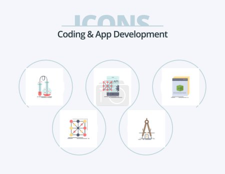 Illustration for Coding And App Development Flat Icon Pack 5 Icon Design. application. refinement. science. flask - Royalty Free Image