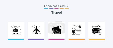 Ilustración de Travel Glyph 5 Icon Pack Incluyendo caravana. campamento. fotos. camino. Camino. Diseño de iconos creativos - Imagen libre de derechos