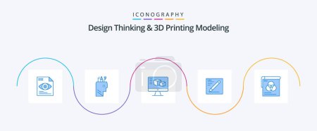 Ilustración de Design Thinking And D Printing Modeling Blue 5 Icon Pack Incluyendo póster. educación. Ordenador. texto. navegador - Imagen libre de derechos