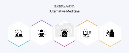 Téléchargez les illustrations : Alternative Medicine 25 Glyph icon pack including drops. stethoscope. care. healthcare. medicine - en licence libre de droit