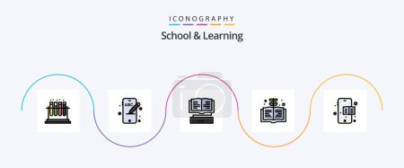 Ilustración de La escuela y la línea de aprendizaje llenaron el paquete plano 5 del icono incluyendo. libro de educación. educación. Móvil. educación - Imagen libre de derechos