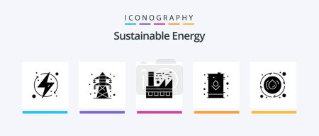 Illustration for Sustainable Energy Glyph 5 Icon Pack Including oil. electric. transmission tower. can. energy. Creative Icons Design - Royalty Free Image