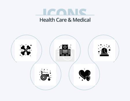 Téléchargez les illustrations : Health Care And Medical Glyph Icon Pack 5 Icon Design. emergency. medical. health. hospital. care - en licence libre de droit