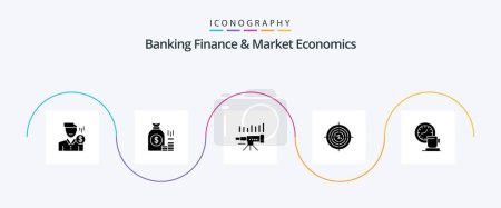 Ilustración de Banking Finance And Market Economics Glyph 5 Icon Pack Including forecasting. business. bag. telescope. savings - Imagen libre de derechos