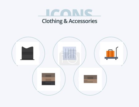 Téléchargez les illustrations : Clothing and Accessories Flat Icon Pack 5 Icon Design. . scale. care. luggage. laundry - en licence libre de droit