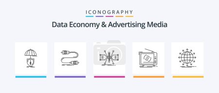 Téléchargez les illustrations : Data Economy And Advertising Media Line 5 Icon Pack Including network. prize. radio. edge. competitive. Creative Icons Design - en licence libre de droit