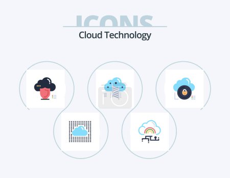 Téléchargez les illustrations : Technologie Cloud Flat Icon Pack 5 Icon Design. atteindre. échelle. connecter. protection. bouclier - en licence libre de droit