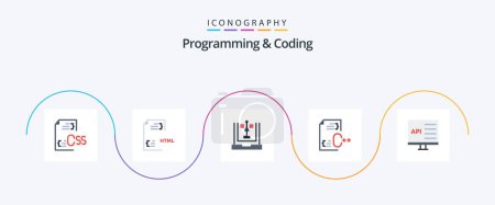 Illustration for Programming And Coding Flat 5 Icon Pack Including develop. c. file. planning. development - Royalty Free Image