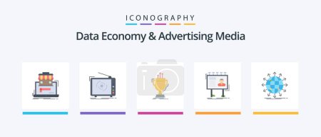 Téléchargez les illustrations : Data Economy And Advertising Media Flat 5 Icon Pack Including billboard. advertisement. television. prize. cup. Creative Icons Design - en licence libre de droit