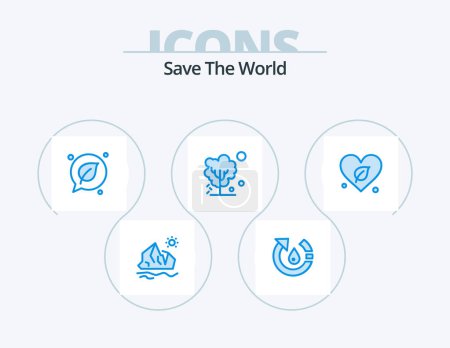 Téléchargez les illustrations : Save The World Blue Icon Pack 5 Icon Design. tree. global. nature. dry. leaf - en licence libre de droit