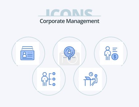 Téléchargez les illustrations : Corporate Management Blue Icon Pack 5 Icon Design. magnifier. find. person. identification. document - en licence libre de droit