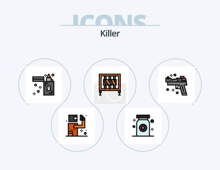 Illustration for Killer Line Filled Icon Pack 5 Icon Design. criminal. skull. bandit. shape. bones - Royalty Free Image