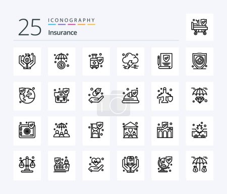 Illustration for Insurance 25 Line icon pack including insurance. paper. shield. insurance. storm - Royalty Free Image