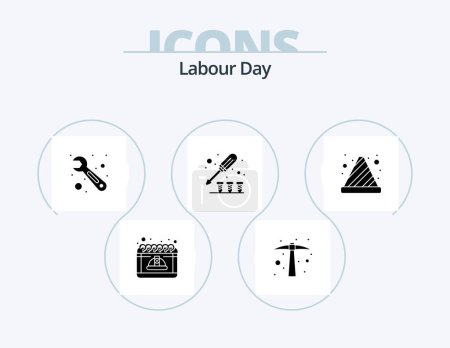 Téléchargez les illustrations : Labour Day Glyph Icon Pack 5 Icon Design. danger. screw. tool. tool. driver - en licence libre de droit