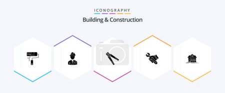 Illustration for Building And Construction 25 Glyph icon pack including wrench. tool. constructor. crimping. building - Royalty Free Image