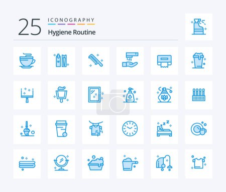 Illustration for Hygiene Routine 25 Blue Color icon pack including paper. cleaning. makeup. wash. clean - Royalty Free Image
