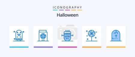Illustration for Halloween Blue 5 Icon Pack Including death. halloween. witch. candy. mask. Creative Icons Design - Royalty Free Image