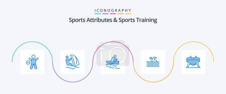 Téléchargez les illustrations : Sports Atributes And Sports Training Blue 5 Icon Pack Including swimming. sport. wind. activity. training - en licence libre de droit