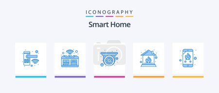 Téléchargez les illustrations : Smart Home Blue 5 Icon Pack Including emergency. insurance. smart oven. home. security. Creative Icons Design - en licence libre de droit