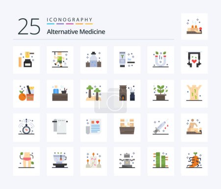 Illustration for Alternative Medicine 25 Flat Color icon pack including physics. produce. healthcare. natural. ecology - Royalty Free Image