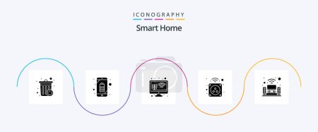 Ilustración de Smart Home Glyph 5 Icon Pack Including home theater. plug. gardening. home. electricity - Imagen libre de derechos
